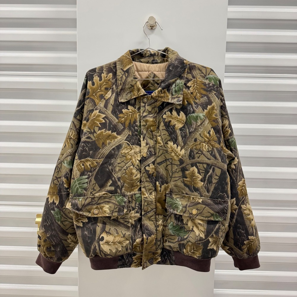 Northeast Outfitters Mens Camo Bomber Jacket Medium Brown Green Leaf Print Coat